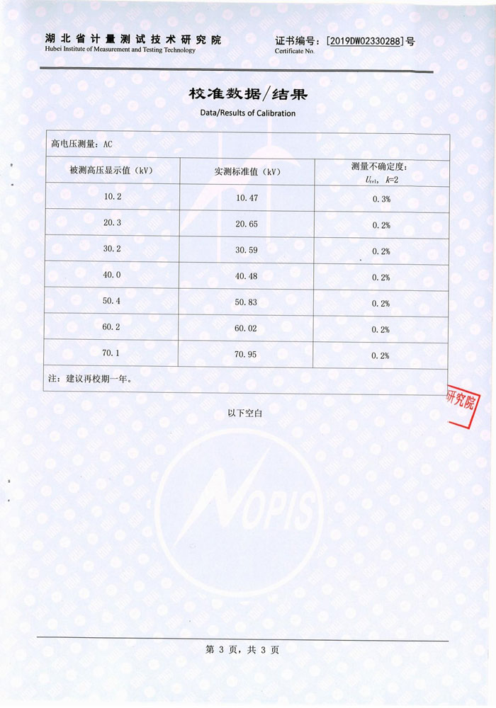 絕緣油介電強度測試儀 證書